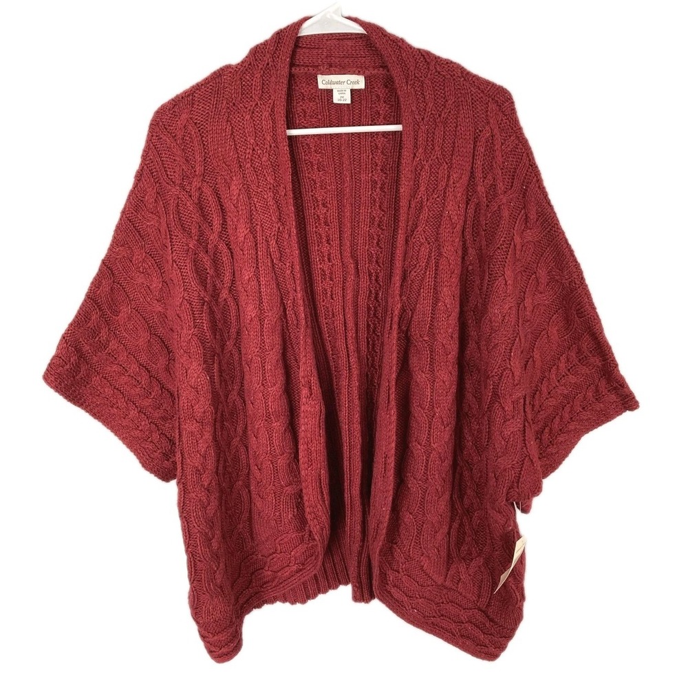 Coldwater Creek Cardigan Sweater Women 2X Wool Blend Cable Crescent Dolman NWT